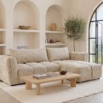 Canapé d'Angle Convertible Sintra 3 Places Tissu Chenille Beige Casanova Paris