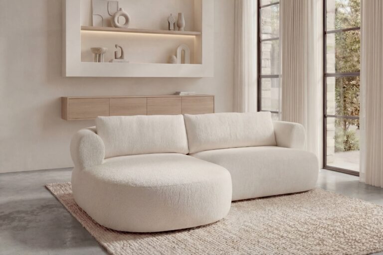 Canapé d'Angle Elly 4 Places Tissu Chenille Beige Casanova Paris