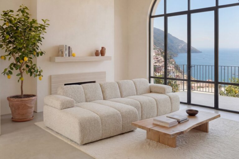 Canapé d'Angle Ravello 3 Places Tissu Chenille Beige Casanova Paris